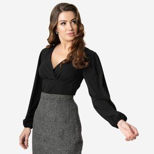 Micheline Pitt X Unique Vintage Black Tyrell Long Sleeve Pinup Retro Blouse